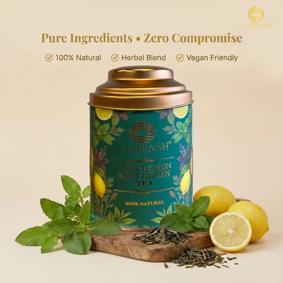 Aaurash Tulsi Lemon Mint Green Tea Lemon Mint Flavor Refreshing Ble...