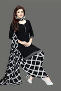Crepe Printed Dress Material For Women Girls Black White