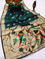 Banarasi Silk Saree With Blouse For Women Green, 6.3m