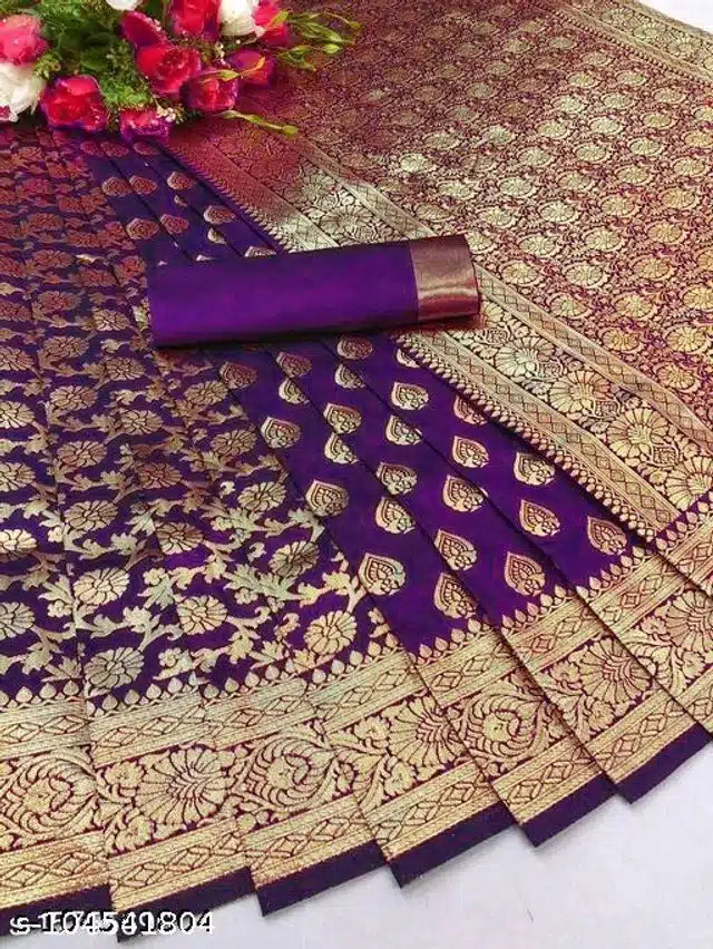 Banarasi Silk Saree With Blouse For Women Yellow, 6.3m