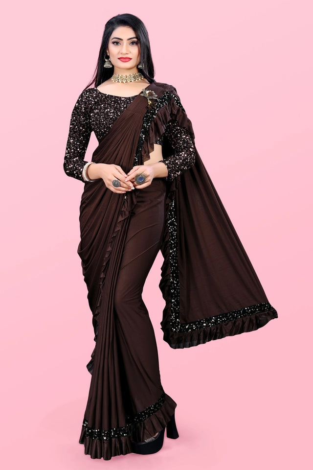 Lycra Blend Solid Saree For Women Sea Green, 6.3 M
