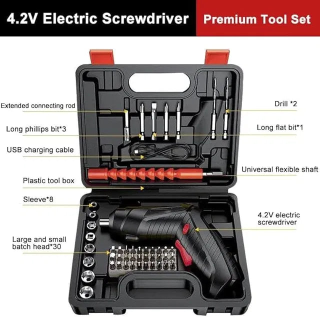 Metal Electric Screwdriver With 47-piece Bit Set - Cordless Power Tool