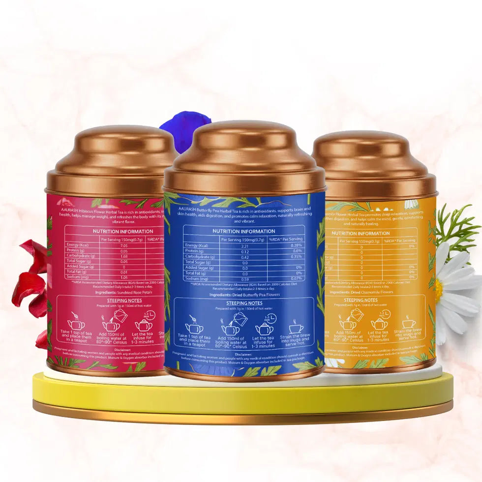 Aaurash Chamomile Tea, Blue Tea Rose Tea Combo 100 Natural Flower T...