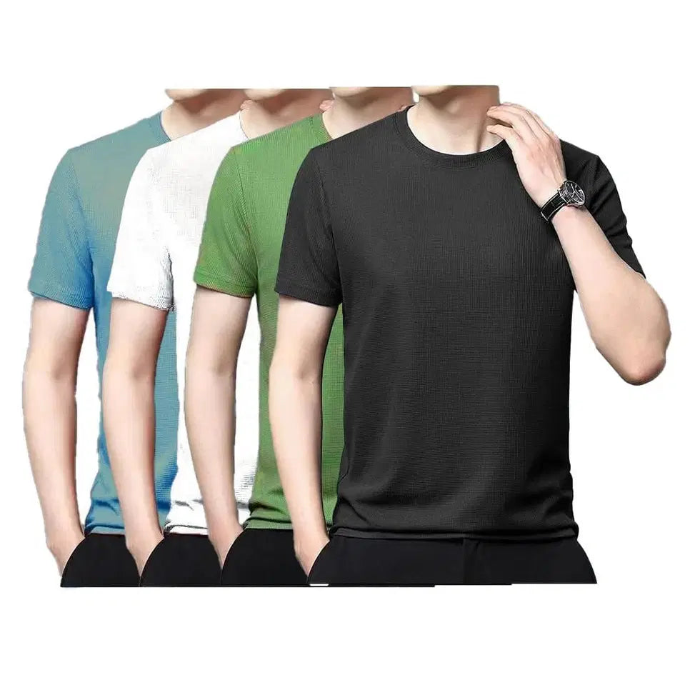 Polyester Stretchable Solid Half Sleeves Mens Round Neck T-shirt Pa...