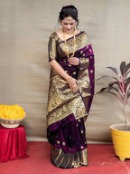 Banarasi Silk Woven Design Saree For Women Purple, 6.3 M