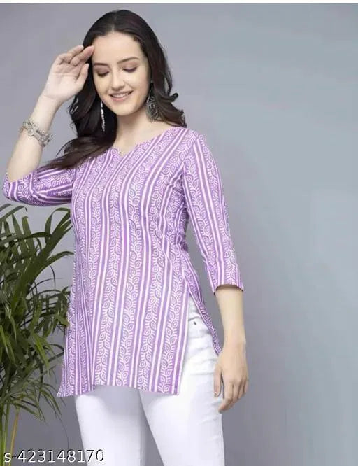 Lavender Short Kurti - Stylish Womens Pure Cotton Kurti