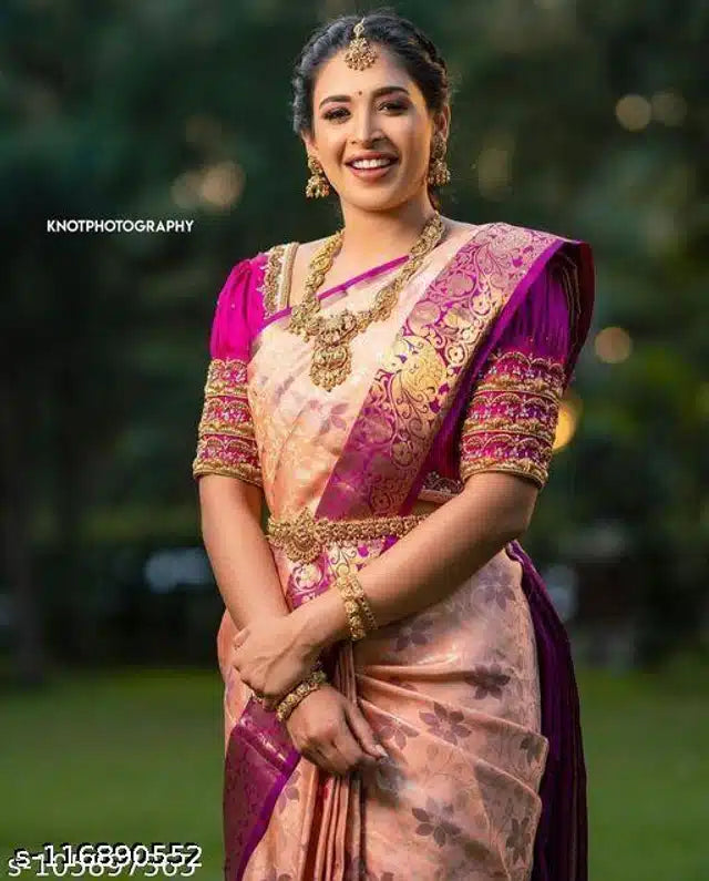 Jacquard Saree For Women Pink, 6.3m
