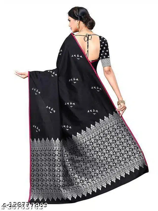 Jacquard Saree With Blouse For Women Black, 6.3m