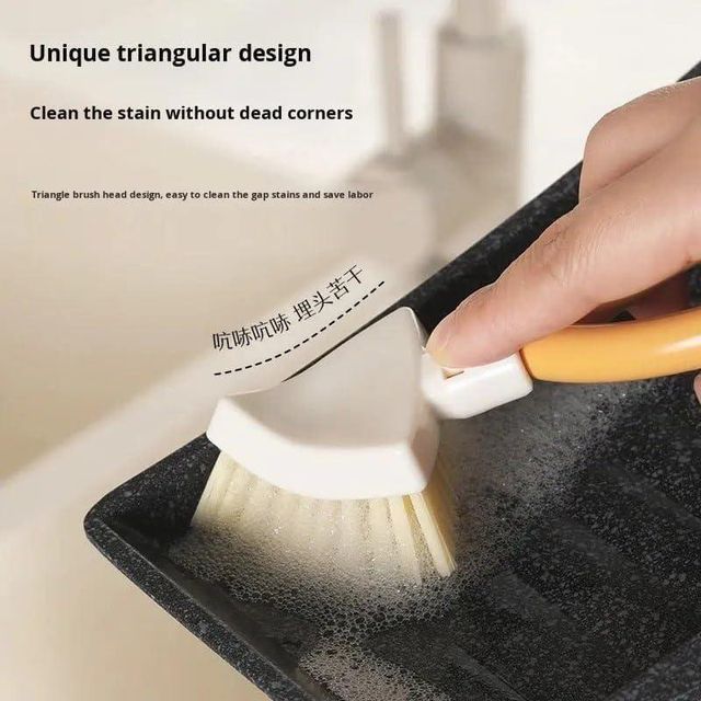 Foldable Triangular Gap Cleaning Brush With Soap Holder Pack Of 2