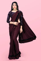 Lycra Blend Solid Saree For Women Sea Green, 6.3 M