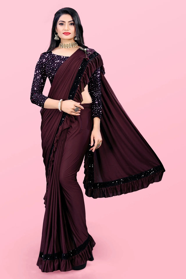 Lycra Blend Solid Saree For Women Sea Green, 6.3 M