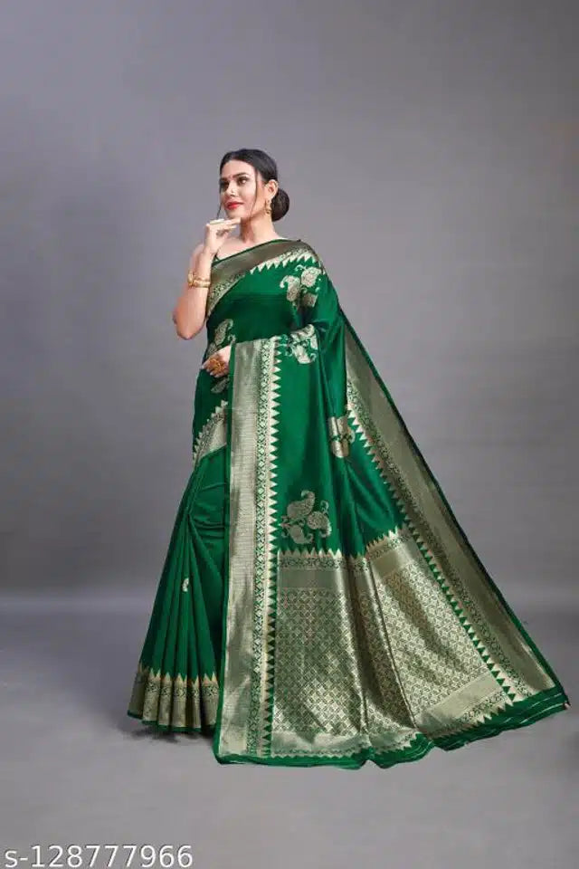 Banarsi Silk Saree For Women Green, 6.3m