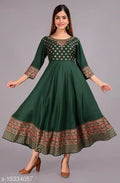 Rayon Printed Anarkali Kurti For Women Green, S