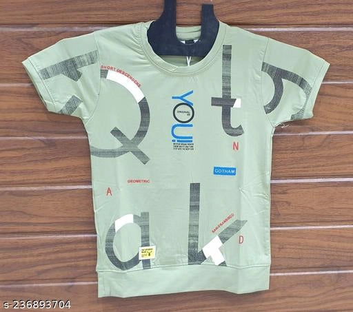 Cotton Blend Round Neck Printed T-shirt For Boys Mint Green, 2-3 Years