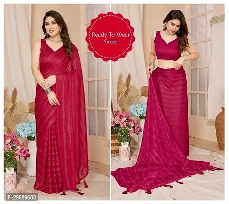 Georgette Striped Saree For Women Pink, 6.3 M