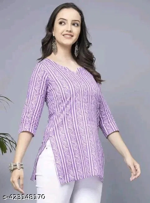 Lavender Short Kurti - Stylish Womens Pure Cotton Kurti