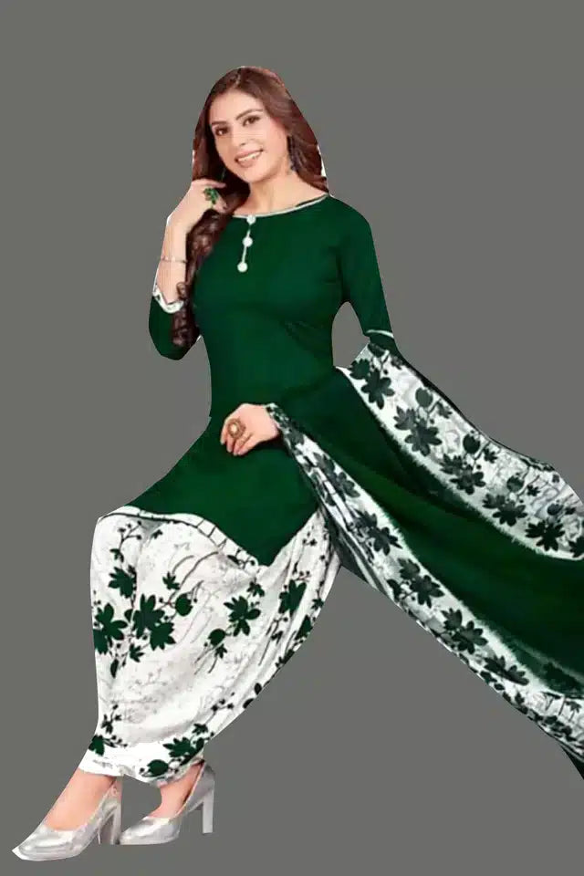 Crepe Printed Dress Material For Women Girls White Green