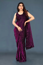Lycra Blend Solid Saree For Women Navy Blue, 6.3 M
