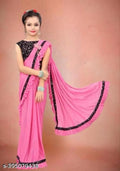 Lycra Solid Saree For Girls Baby Pink, 3-4 Years
