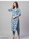 Cotton Printed Kurti With Pant For Women Multicolor, S