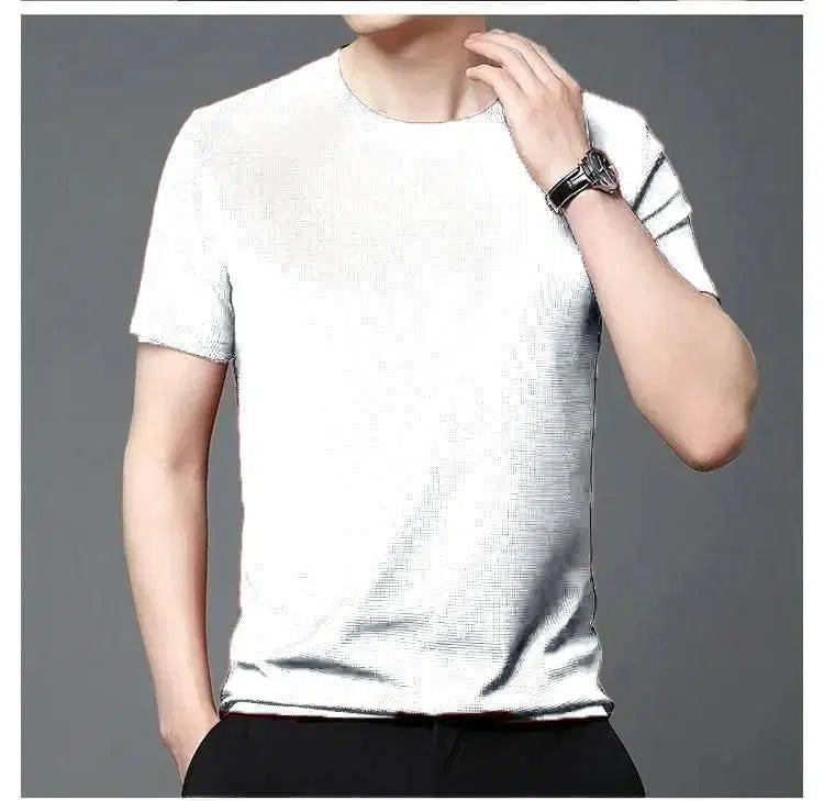 Polyester Stretchable Solid Half Sleeves Mens Round Neck T-shirt Pa...