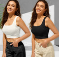 Cotton Blend Solid Top For Women White Black, S Pack Of 2