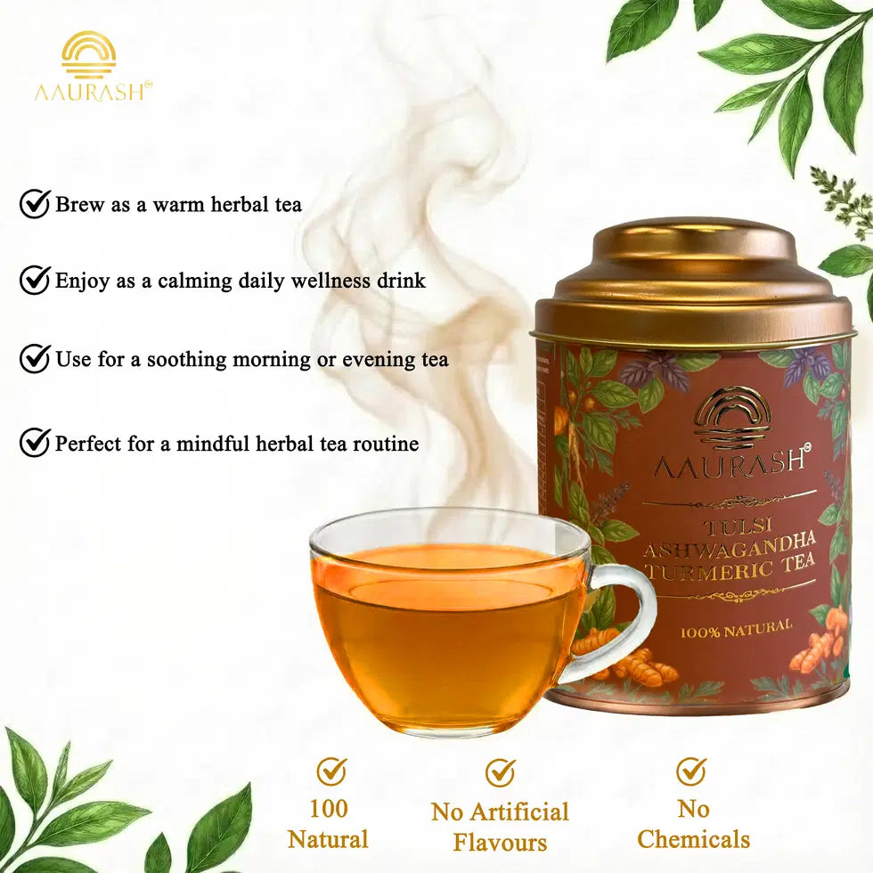 Aaurash Tulsi Ashwagandha Turmeric Tea For Immunity Naturally Caffe...