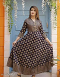 Rayon Printed Anarkali Kurti For Women Navy Blue, S