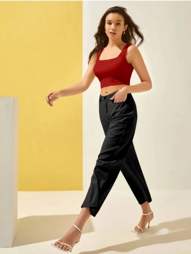 Cotton Blend Solid Top For Women Red, S