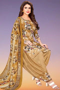 Crepe Printed Unstitched Dress Material For Women Beige, 2 M