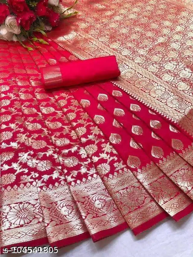 Banarasi Silk Saree With Blouse For Women Yellow, 6.3m