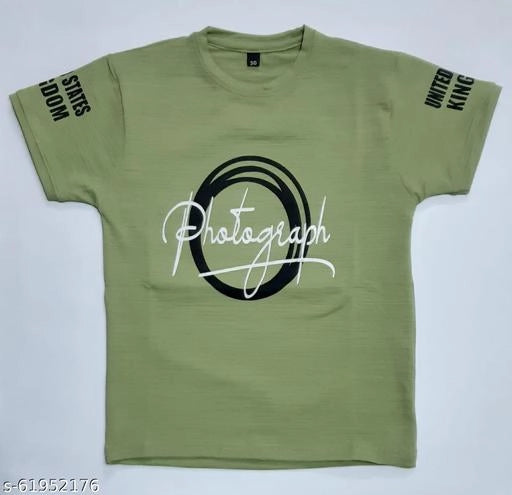 Cotton Round Neck Printed T-shirt For Boys Green, 6-7 Years