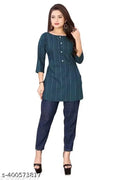 Cotton Solid Short Kurti For Women Navy Blue, S