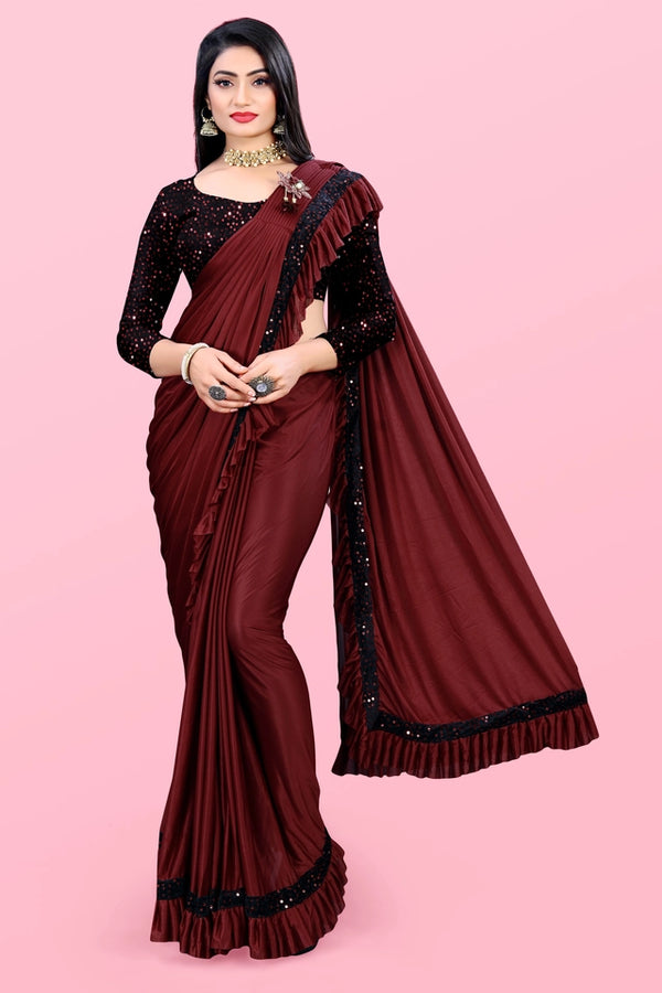 Lycra Blend Solid Saree For Women Sea Green, 6.3 M