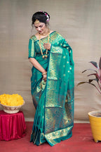 Banarasi Silk Embellished Saree For Women Sea Green, 6.3 M