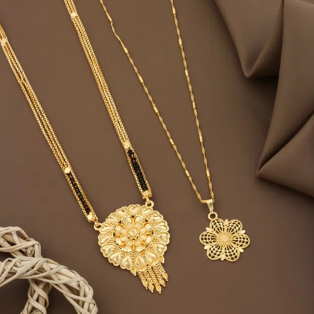 Mangalsutra Ki Mala Design With Moti Chen Ladi Lomg And Short Combo...