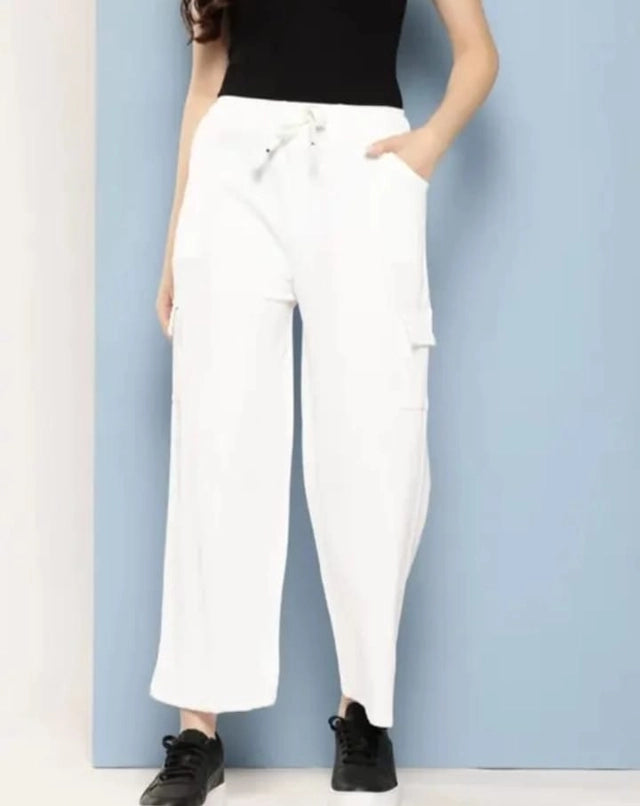 Cotton Blend Straight Fit Trouser For Women White, S