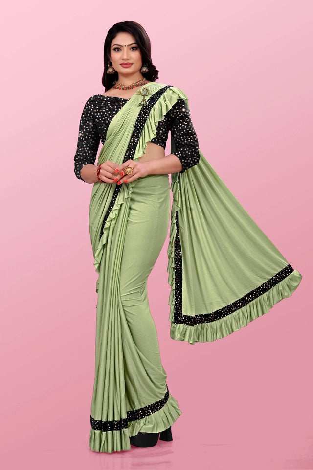 Lycra Blend Solid Saree For Women Sea Green, 6.3 M