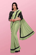 Lycra Blend Solid Saree For Women Sea Green, 6.3 M