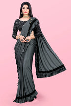 Lycra Blend Solid Saree For Women Sea Green, 6.3 M