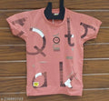Cotton Round Neck Printed T-shirt For Boys Peach, 7-8 Years