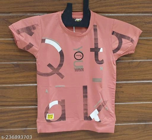 Cotton Round Neck Printed T-shirt For Boys Peach, 7-8 Years