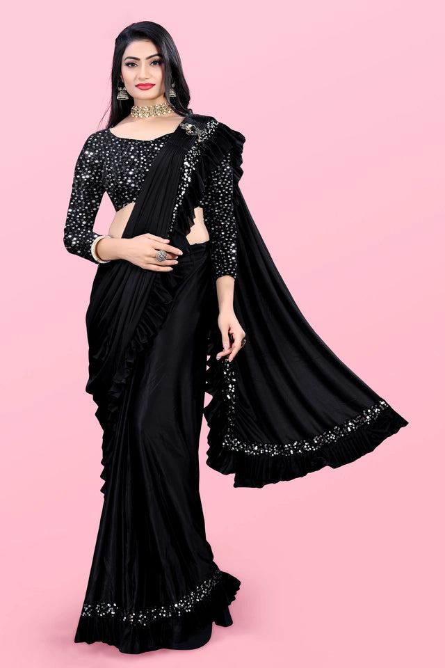 Lycra Blend Solid Saree For Women Sea Green, 6.3 M