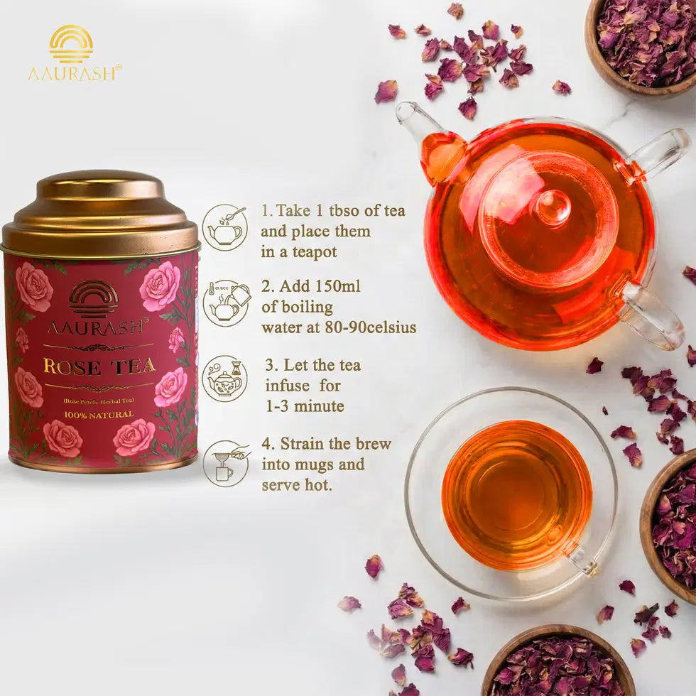 Aaurash Rose Tea Natural Antioxidants Caffeine Free Loose Rose Peta...