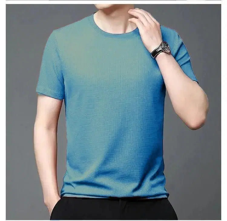 Polyester Stretchable Solid Half Sleeves Mens Round Neck T-shirt Pa...