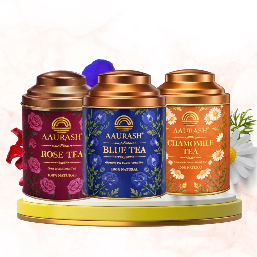 Aaurash Chamomile Tea, Blue Tea Rose Tea Combo 100 Natural Flower T...