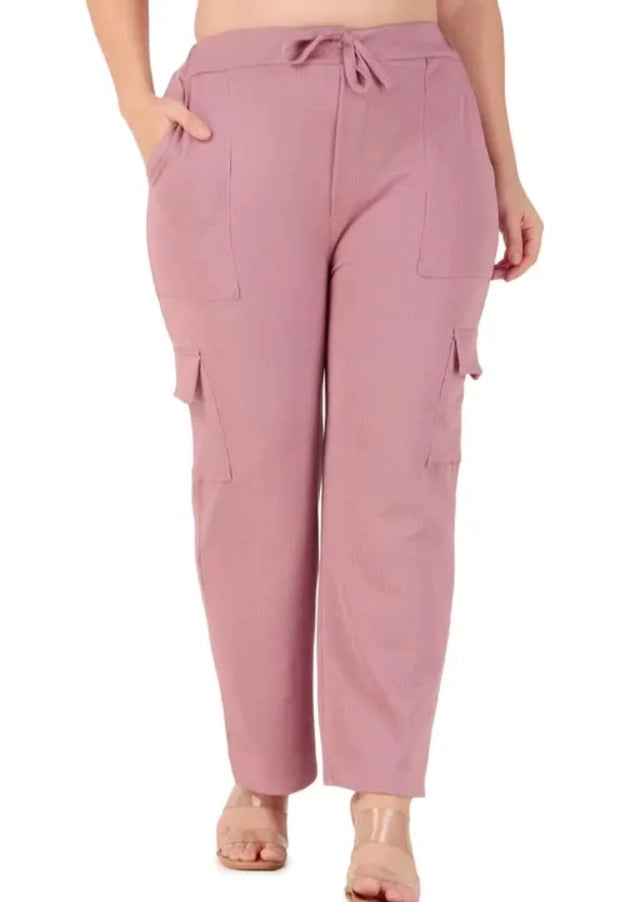 Cotton Blend Straight Fit Trouser For Women Peach, S
