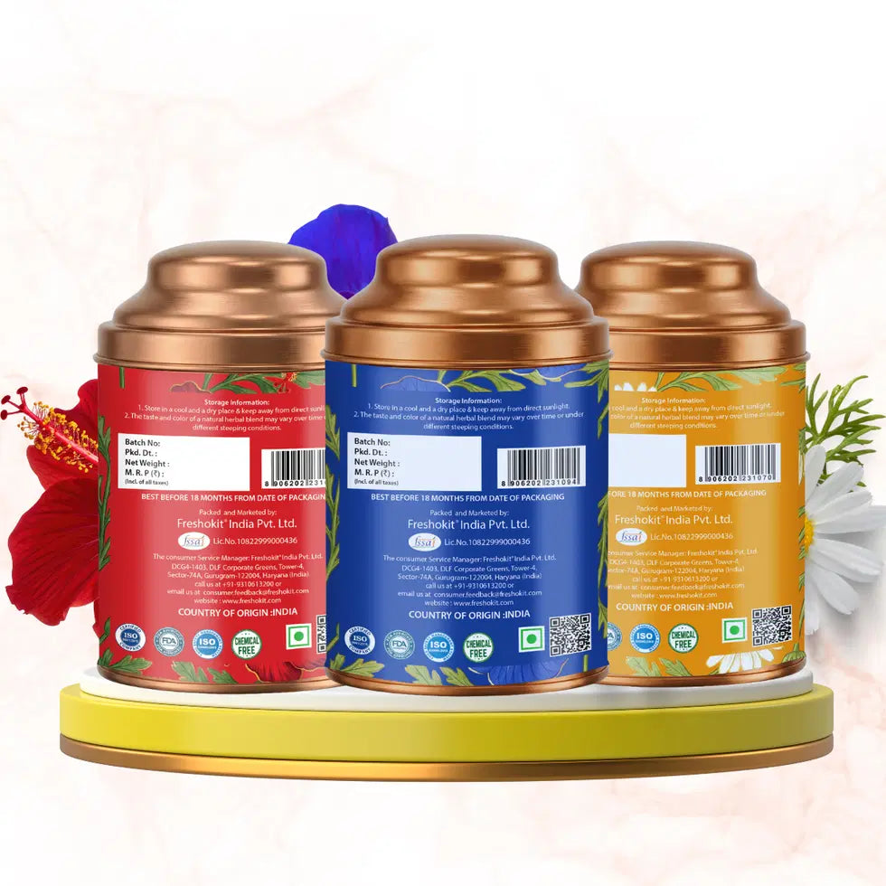 Aaurash Chamomile Tea, Blue Tea Hibiscus Combo 100 Natural Flower T...