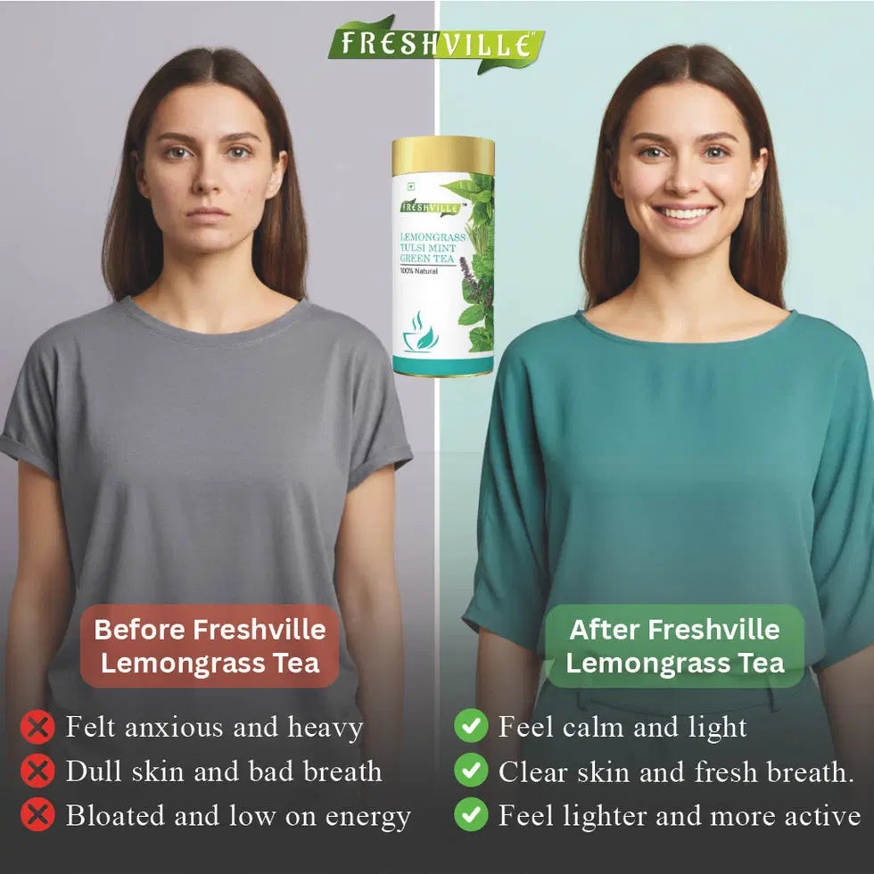 Freshville Lemongrass Tulsi Mint Green Tea - Premium Herbal Blend
