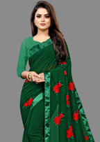 Georgette Embroidered Saree For Women Bottle Green, 6.3 M